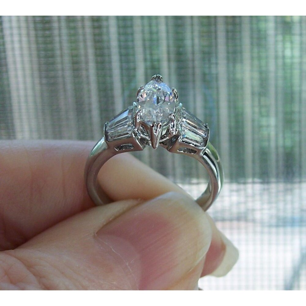 Marquise & Baguette Cubic Zirconia Ring Stainless Steel High Polished - Picture 6 of 14
